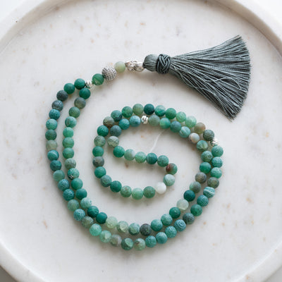 99 Prayer beads - Green Matte Agate Gemstone. With cubic zirconia and sterling silver separators. The Tasbih are handmade in Turkey with big attention to details and quality.