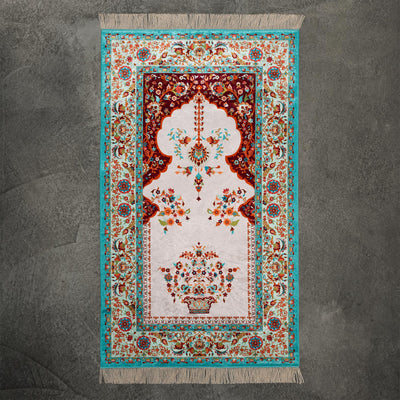 The Premium Aesthetic Prayer Rug has very beautiful detailed flowers looking pattern. The Premium Aesthetic Prayer Rug is available in 2 different colors.