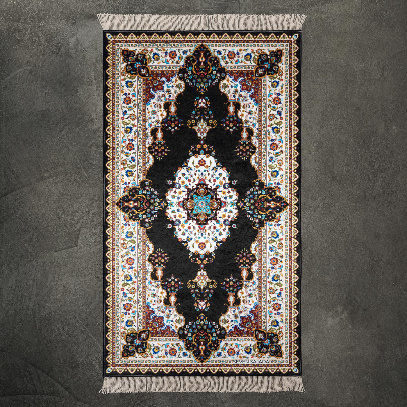 The Premium Blossom Prayer Mat in black color.  #color_black