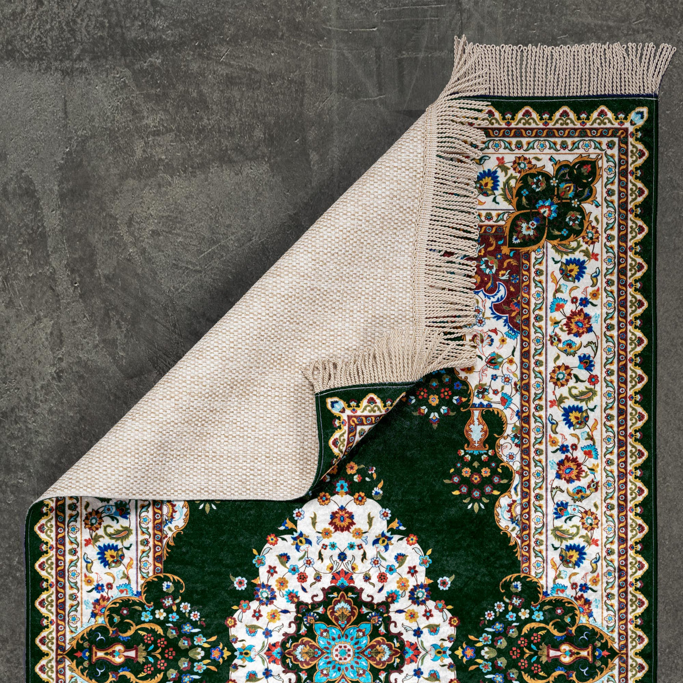 The Premium Blossom Prayer Mat in green color. #color_green