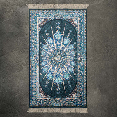 Premium Blue Eye Prayer Rug is a high-end quality Prayer Rug from Seven Sajada. The Premium Blue Eye Prayer Rug has very beautiful detailed pattern.