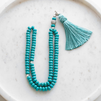 99 Prayer beads - Turquoise Flat Gemstone. All Seven Sajada Misbaha are made with cubic zirconia and sterling silver separators. The Tasbih are handmade in Turkey with big attention to details and quality.