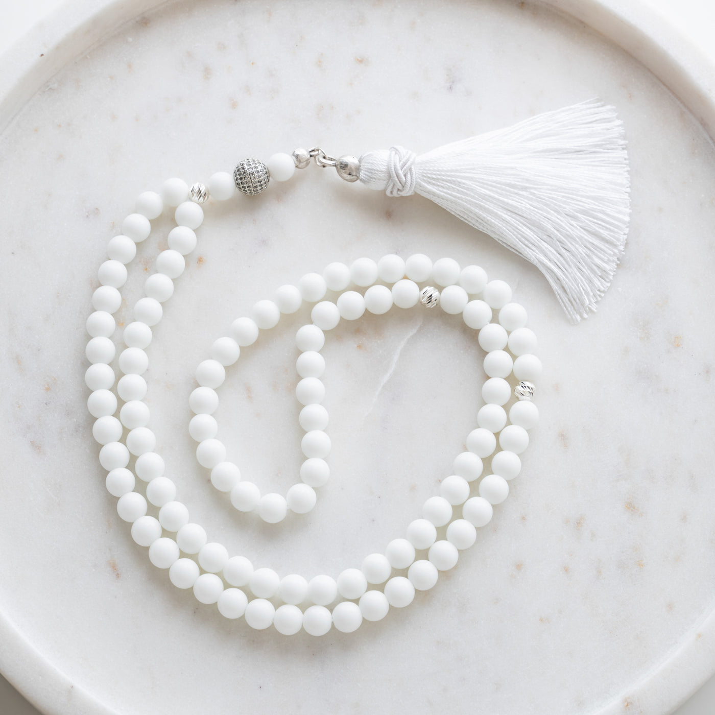 99 Prayer beads - White Quartz Gemstone. All Seven Sajada Misbaha are made with cubic zirconia and sterling silver separators. The Tasbih are handmade in Turkey with big attention to details and quality.